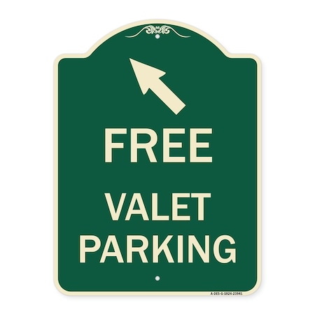 Signmission Free Valet Parking W/ Upper Left Arrow Heavy-Gauge Aluminum Sign, 24" x 18", G-1824-23941 A-DES-G-1824-23941